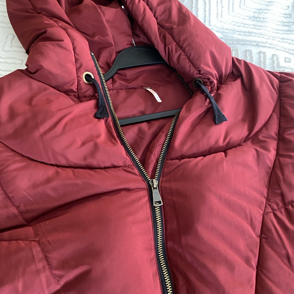 Free People Red Puffer Jacket with Quilted Design